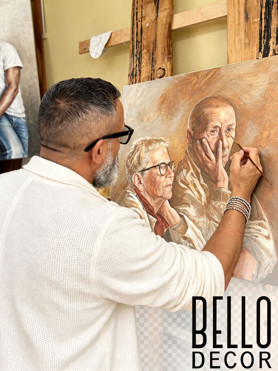 Hand painting in the studio